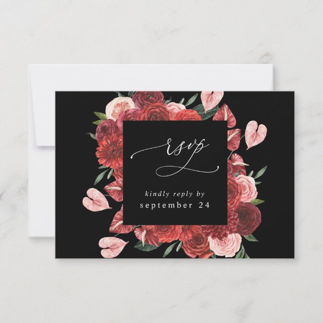 Preto Floral Vermelho com Refeição RSVP (Frente)