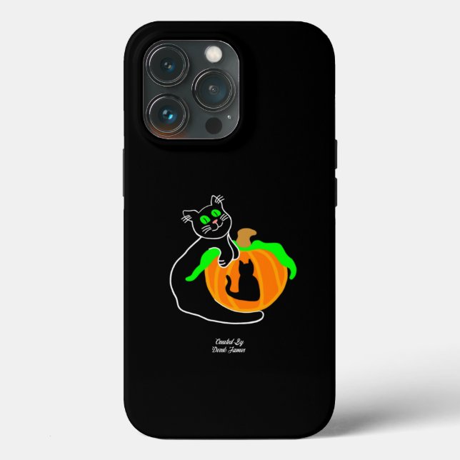 Preto Gato Pumpkin Apple iPhone 13 Pro Caso (Verso)