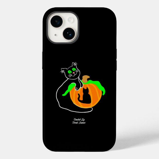 Preto Gato Pumpkin Apple iPhone 14 Case (Verso)