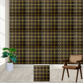 Preto Geométrico Moderno e Azulejo Dourado