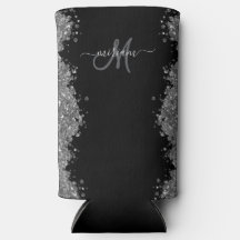 Preto Glitter Prata Cinza Moderno Monograma