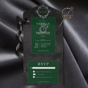 Preto Gótico Escuro e Satin Floral Emerald Não Jan