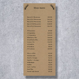 Preto, Kraft & Russo Menu & Price List Rack Card