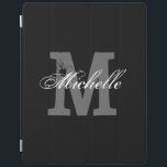 Preto magnético personalizado da capa de ipad | do<br><div class="desc">Preto magnético personalizado da capa de ipad | do monograma. Cobrir conhecido feito sob encomenda com a letra monogrammed. Vintage e texto elegante da tipografia do roteiro. Ideia agradável do presente para o aniversário ou o Natal. Apropriado para mulheres e miúdos dos homens.</div>