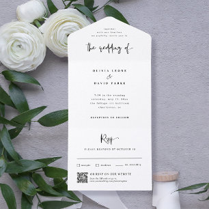 Preto Moderno e Branco   Código QR de Casamento