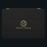 preto monograma com acentos Dourados<br><div class="desc">Capa de ipad Estimulada Monograma pronta para você personalizar. ✔ Nota: Nem todas as áreas de modelo precisam ser alteradas. 📌 Se você precisar de mais personalização, clique no botão "Clique para Personalizar mais" ou "Personalizar ou Editar Design" e use nossa ferramenta design para redimensionar, girar, alterar a cor do...</div>