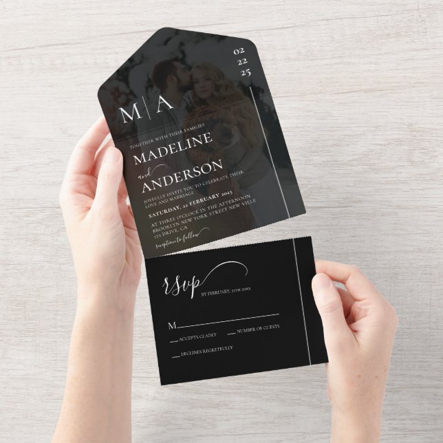 Preto Monograma Simples Com Casamento De Fotografi (Aba destacável)