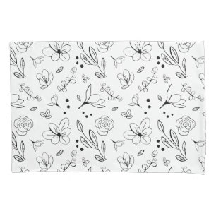 Preto no Padrão Floral Branco Moderno Minimalista