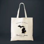 Preto & ouro do bolsa do saco da boa vinda do<br><div class="desc">Saco do presente da boa vinda do fim de semana do casamento para fora de convidados da cidade a seu casamento,  caracterizando a imagem de Michigan,  com coração do ouro.  Encha o bolsa com seus presentes favoritos.</div>