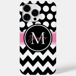 Preto Rosa e Branco Chevron Bolinhas Monograma
