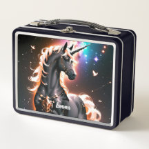 Preto Unicorn com Script Dourado de Nome Personali