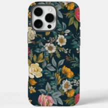 Preto Vintage Floral Tough iPhone 16 Pro Caso Máx