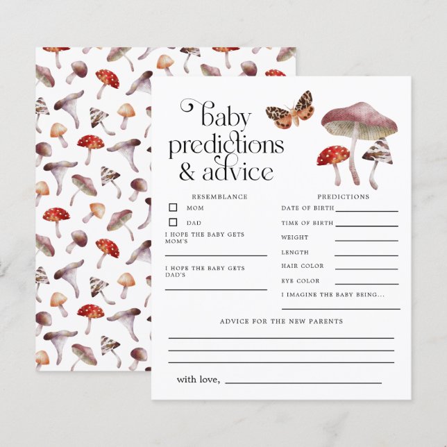 Previsão de Bebê de Cogumelo Encantado e Cartão de (Frente/Verso)
