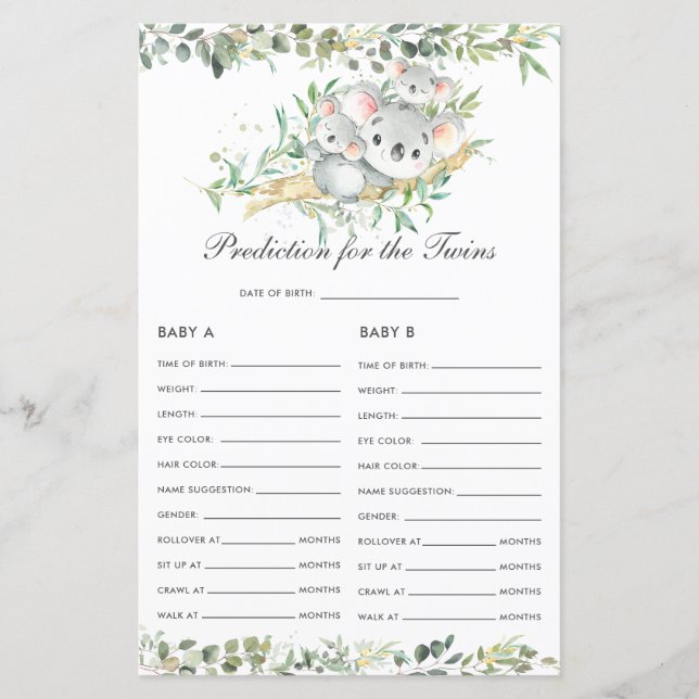 Previsão de Bebês Coalas para Atividade de Gêmeos (Frente)