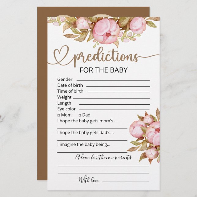 Previsão de Bebês | Jogo Chá de fraldas (Frente/Verso)