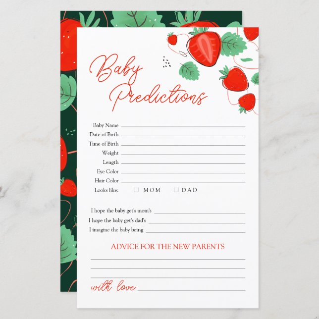 Previsão De Morangos Para Chá de fraldas (Frente/Verso)