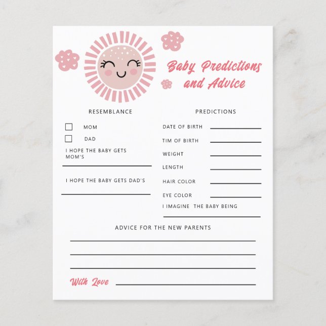 Previsão e conselho de bebês cor-de-sol rosa (Frente)