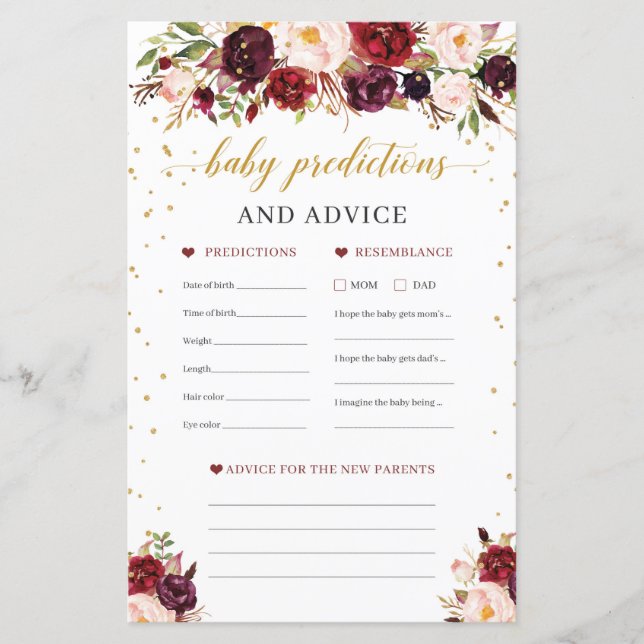 Previsão floral de bebês e jogo de aconselhamento (Frente)