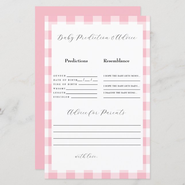 Previsões de Bebê Gingham Rosa (Frente/Verso)