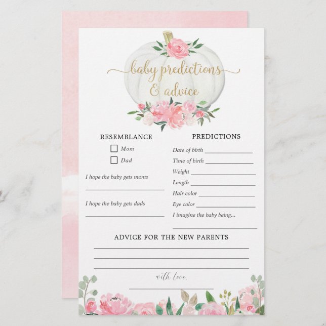 Previsões de bebês: cartão caem abóboras (Frente/Verso)