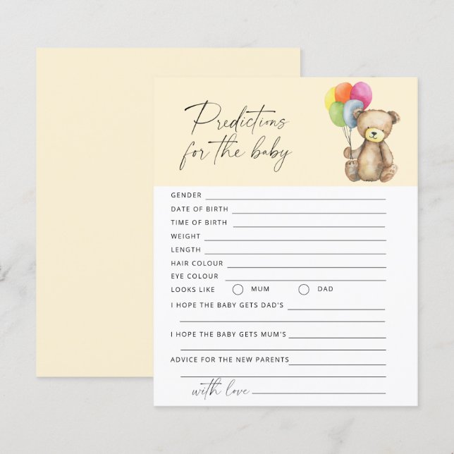 Previsões de bebês e conselhos Jogo de bebês (Frente/Verso)