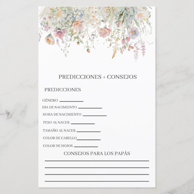previsões de chás de fraldas em espanhol (Frente)