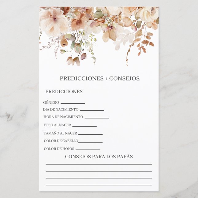 previsões de chás de fraldas em espanhol (Frente)