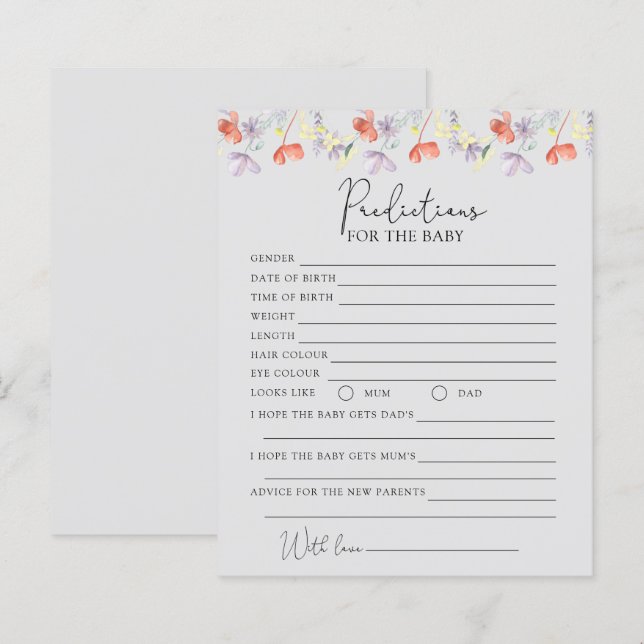 Previsões de flores silvestres para bebê (Frente/Verso)