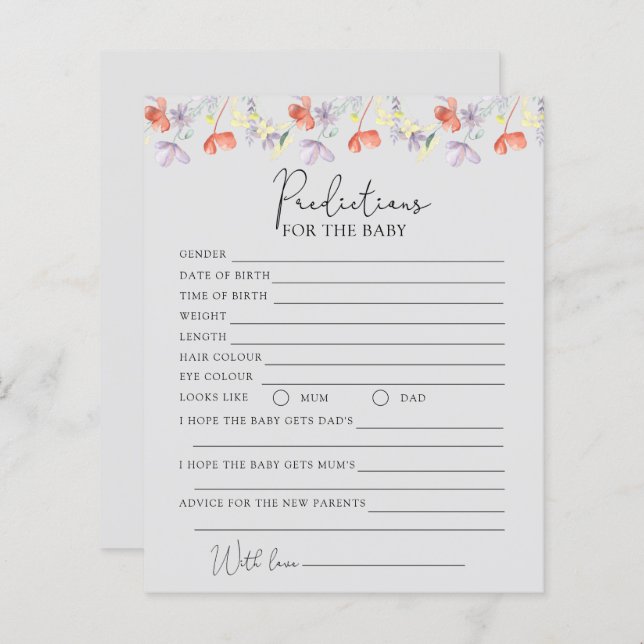 Previsões de flores silvestres para bebês (Frente/Verso)