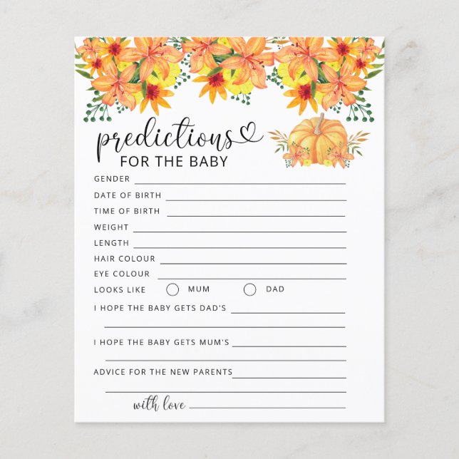 Previsões e conselhos de bebê de abóbora (Frente)