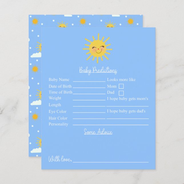 Previsões E Conselhos De Chá de fraldas De Luz Sol (Frente/Verso)