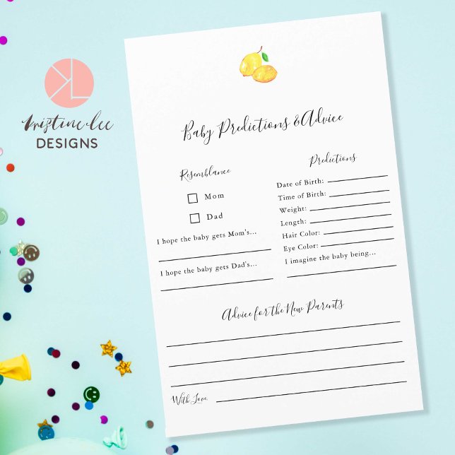 Previsões e conselhos Jogo de chá de bebê tema lim (Criador carregado)