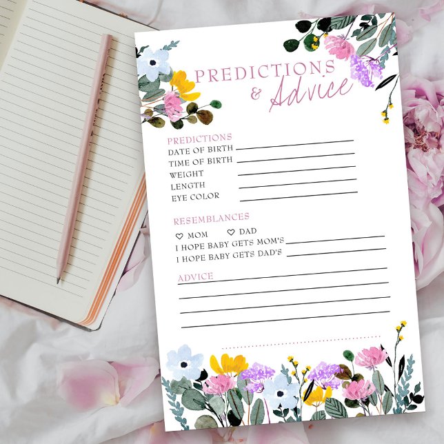 Previsões e conselhos sobre o jogo de Chás de fral (Baby Shower Predictions and Advice card from my Wildflower Lawn Collection.
)