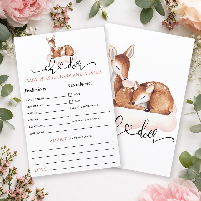 Previsões e Dicas para Bebê Oh Deer Rosa Floresta (Get wisdom from your loved ones with this elegant Oh Deer baby predictions and advice game.)