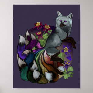 Pride Kitsune e Columbine Flowers Poster
