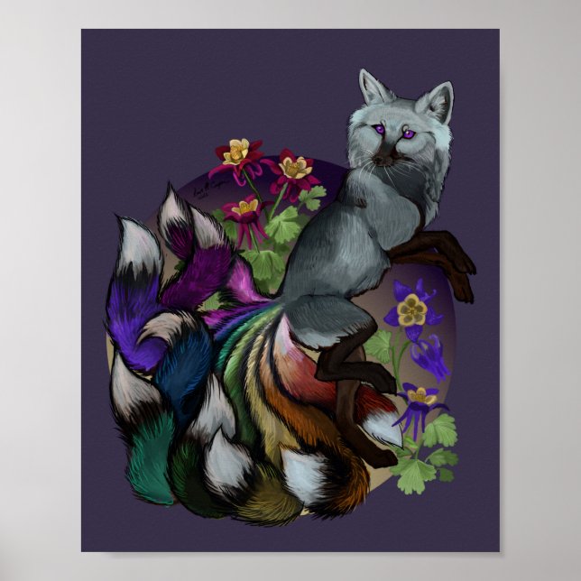 Pride Kitsune e Columbine Flowers Poster (Frente)