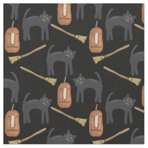 Prim Halloween Cats, Pumpkins, Brooms, Tecido de 5
