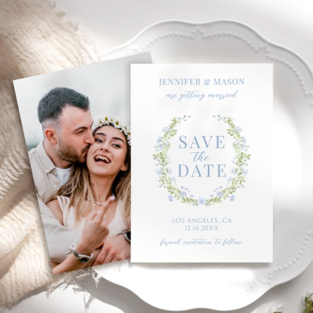 Primavera azul Salve o convite para fotos de Data (Criador carregado)