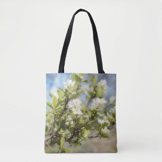 Primavera Blossomas Flores Brancas Tote Bag Floral (Frente)