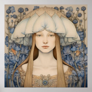 Primavera Bluebell Flower Girl Art Impressão