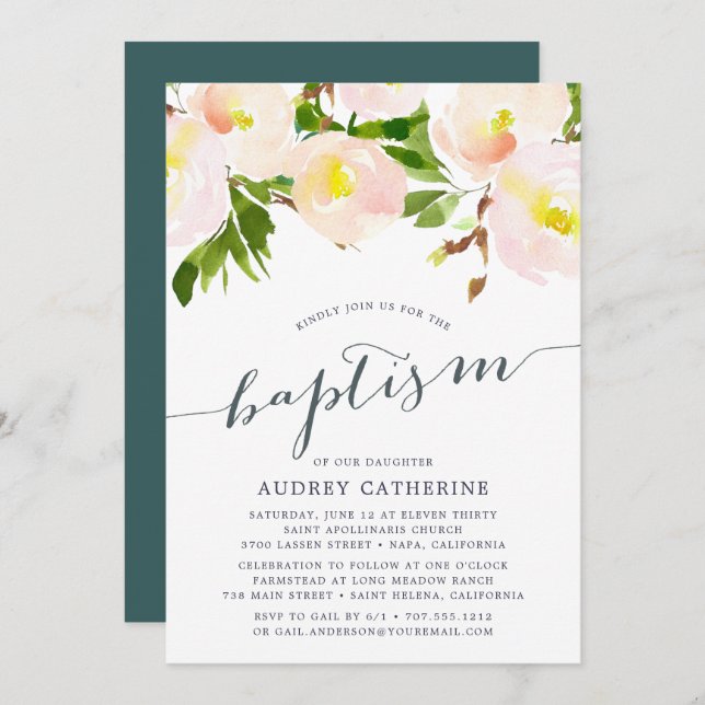 Primavera Blush | Convite Baptism (Frente/Verso)