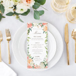 Primavera Blush e Peach Watercolor Menu Floral<br><div class="desc">Estilo de placa de rack; florais primavera coloridos na frente e atrás com layout editável.</div>