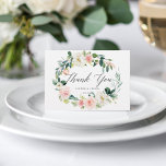 Primavera Blush Floral Cartões de agradecimentos D<br><div class="desc">Cartões de agradecimentos Elegante de Casamento,  com uma coroa de flores de aquarela,  cor-de-rosa-pincelada e branca,  com folhagem verde. Para personalização mais avançada deste design,  clique no botão "Personalizar". Itens correspondentes também estão disponíveis.</div>