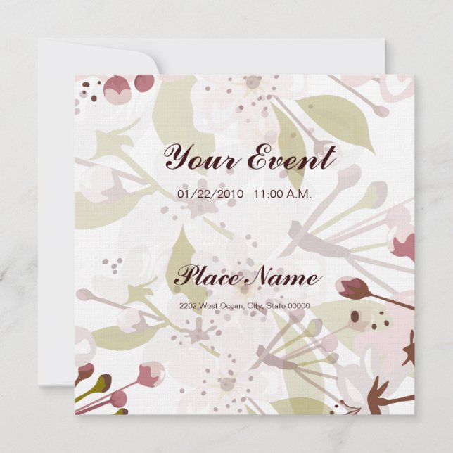 Primavera Cherry Blossoms Convite 5.25 x 5.25 (Frente)