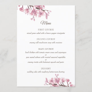 Primavera cor-de-rosa floresce. Menu de casamento
