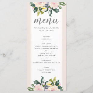 Primavera Floral Blush Cartão de Menu Casamento