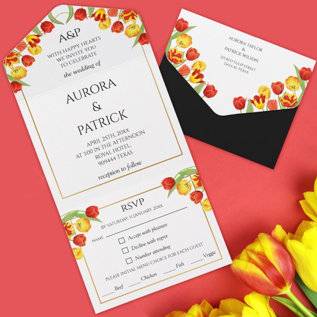 Primavera Floral Colorida Branca Brilhante (Bright & Bold White Colorful Tulip Spring Floral All In One Invitation)
