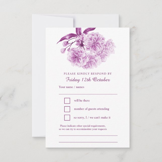 Primavera floral de Mauve roxo RSVP de casamento d (Frente)