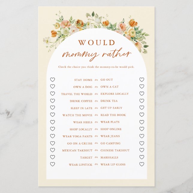 Primavera Floral Mamãe Jogo Chá de fraldas Prefere (Frente)