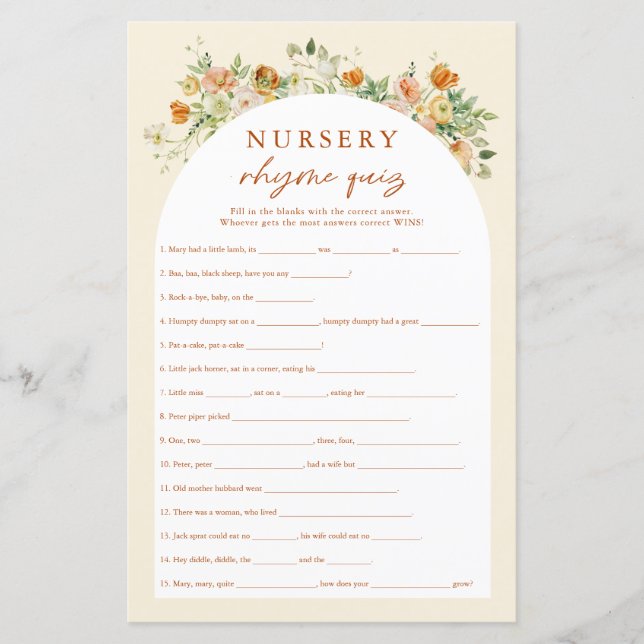 Primavera Floral Nursery Rhymes Jogo do Chá de fra (Frente)